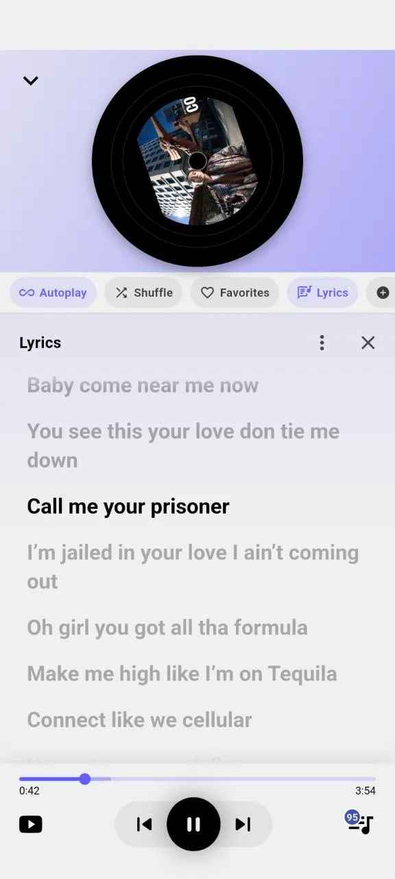 Synced song lyrics in Ground Music with the current line highlighted
