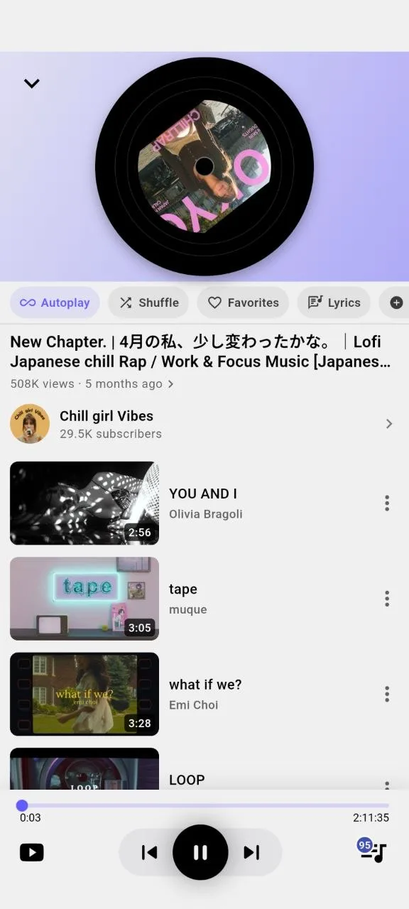Ground Music audio mode with a spinning vinyl disc playing YouTube music with the screen off