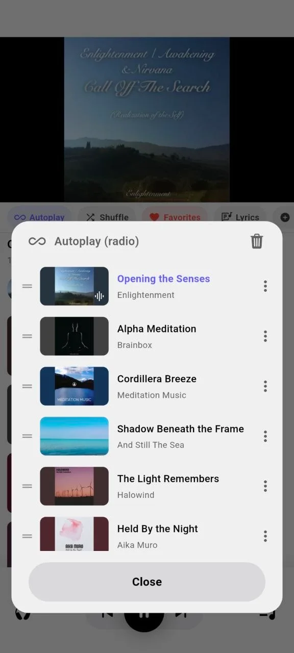 Autoplay radio queue in Ground Music listing the upcoming songs
