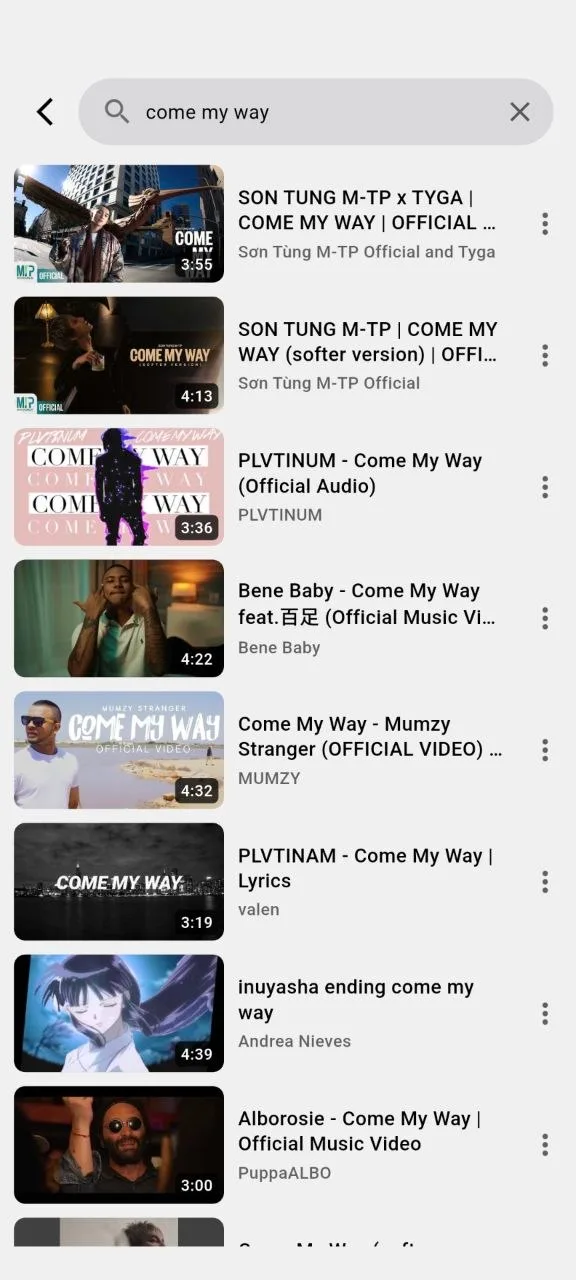 Searching YouTube songs in Ground Music with a list of results